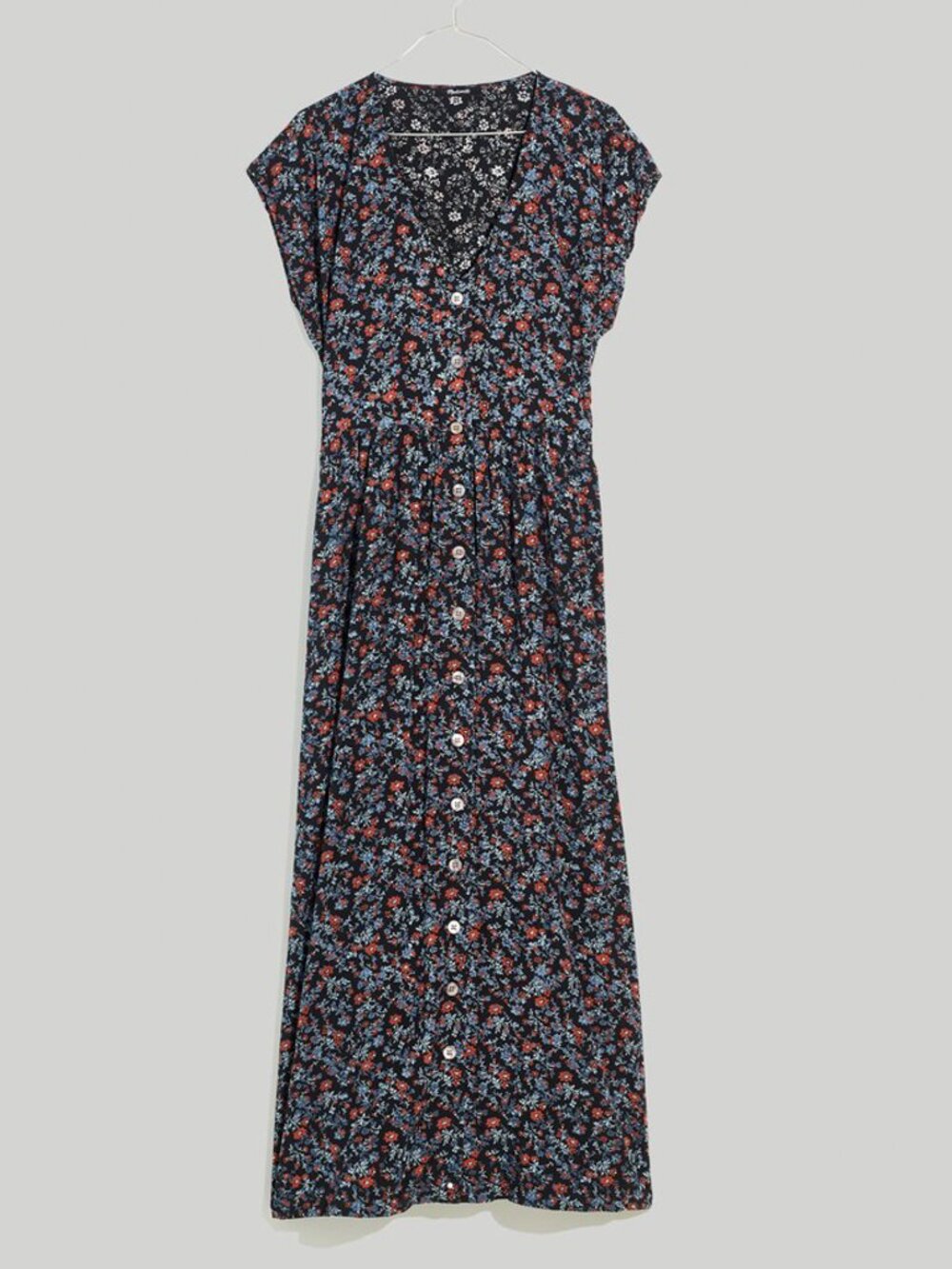 Madewell Floral Button-Front Midi Dress Black & Red, Size M
